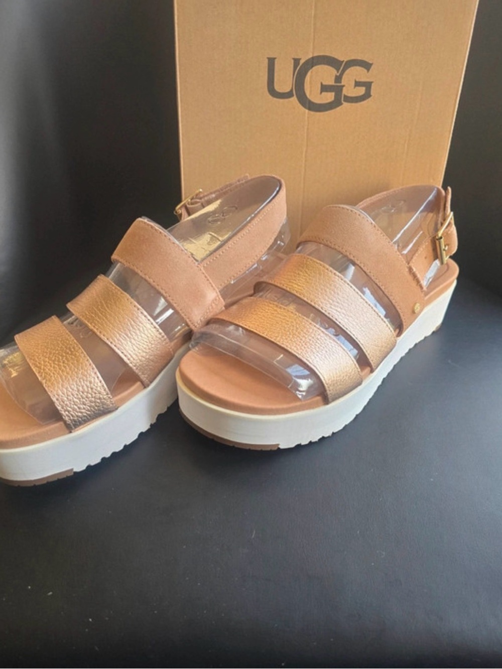 UGG Women’s Rose Gold Leather Platform Sandals